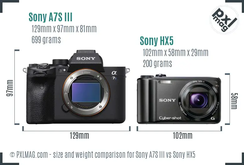 Sony A7S III vs Sony HX5 size comparison
