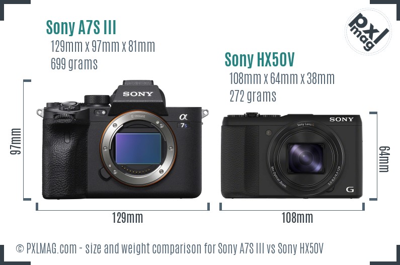 Sony A7S III vs Sony HX50V size comparison