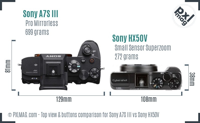 Sony A7S III vs Sony HX50V top view buttons comparison