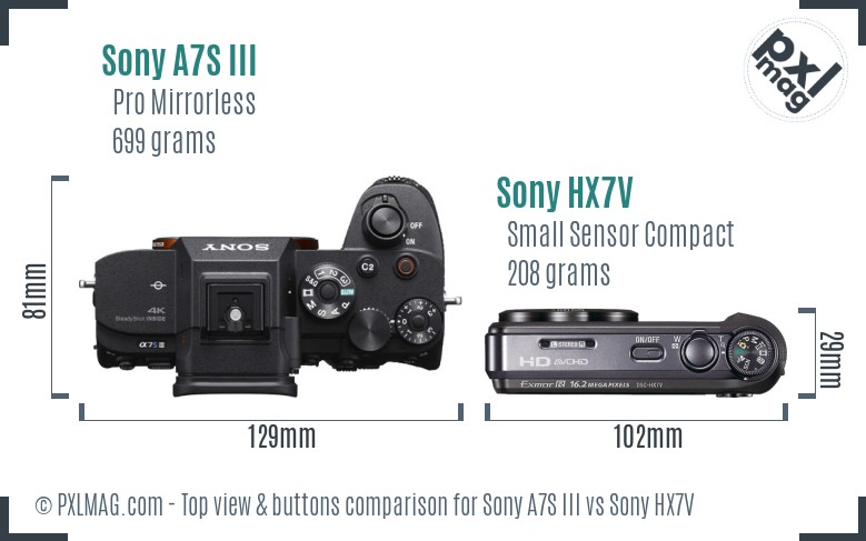 Sony A7S III vs Sony HX7V top view buttons comparison