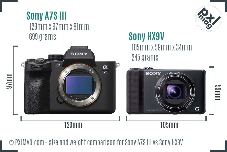 Sony A7S III vs Sony HX9V size comparison