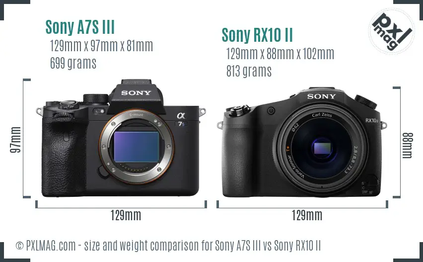 Sony A7S III vs Sony RX10 II size comparison