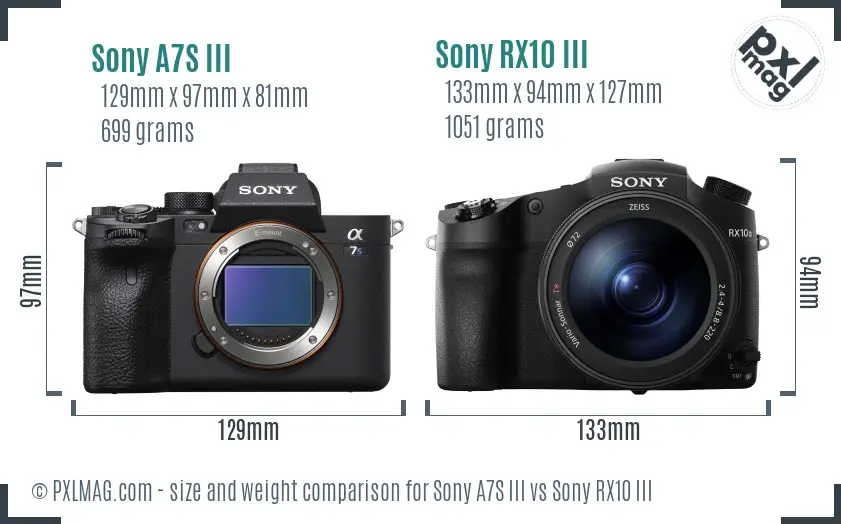 Sony A7S III vs Sony RX10 III size comparison