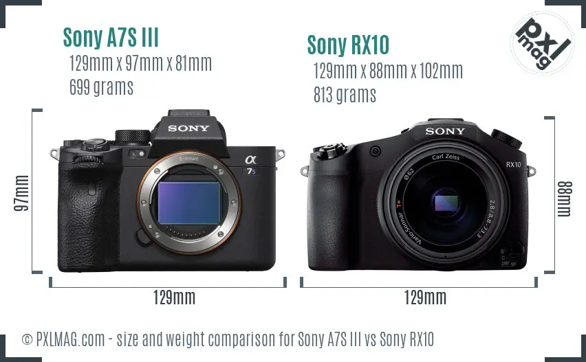 Sony A7S III vs Sony RX10 size comparison