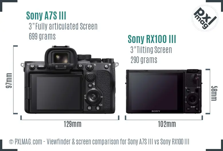 Sony A7S III vs Sony RX100 III Screen and Viewfinder comparison
