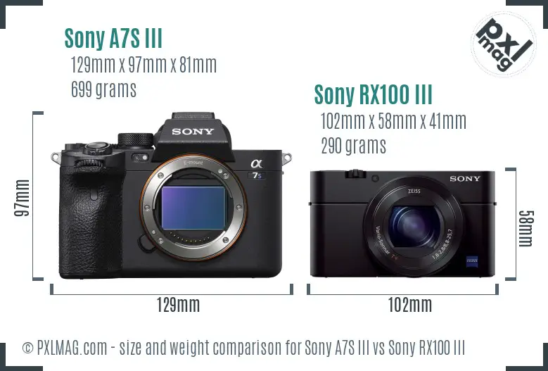 Sony A7S III vs Sony RX100 III size comparison