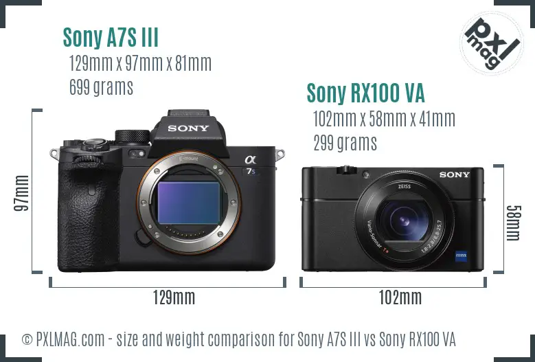Sony A7S III vs Sony RX100 VA size comparison