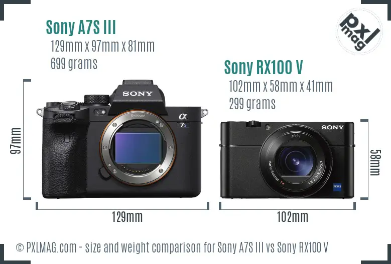 Sony A7S III vs Sony RX100 V size comparison Sony A7S III vs Sony RX100 V size comparison