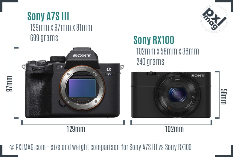 Sony A7S III vs Sony RX100 size comparison