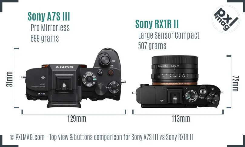 Sony A7S III vs Sony RX1R II top view buttons comparison