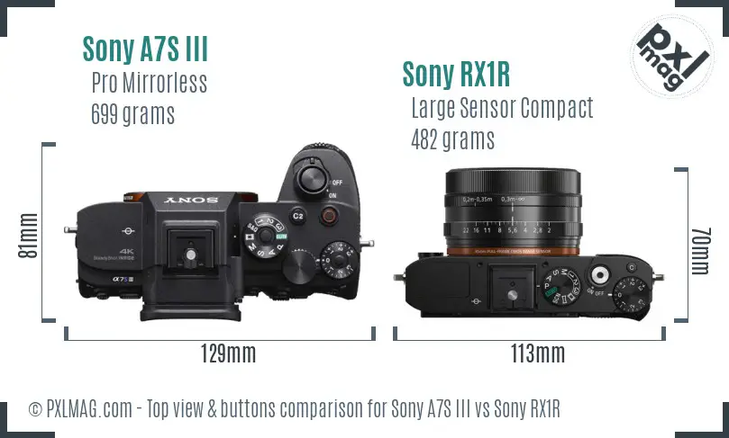 Sony A7S III vs Sony RX1R top view buttons comparison