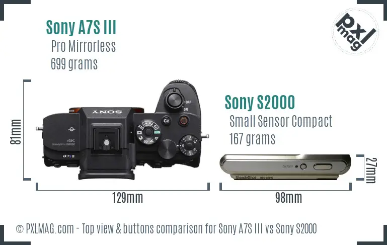 Sony A7S III vs Sony S2000 top view buttons comparison