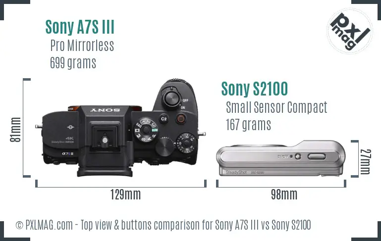 Sony A7S III vs Sony S2100 top view buttons comparison