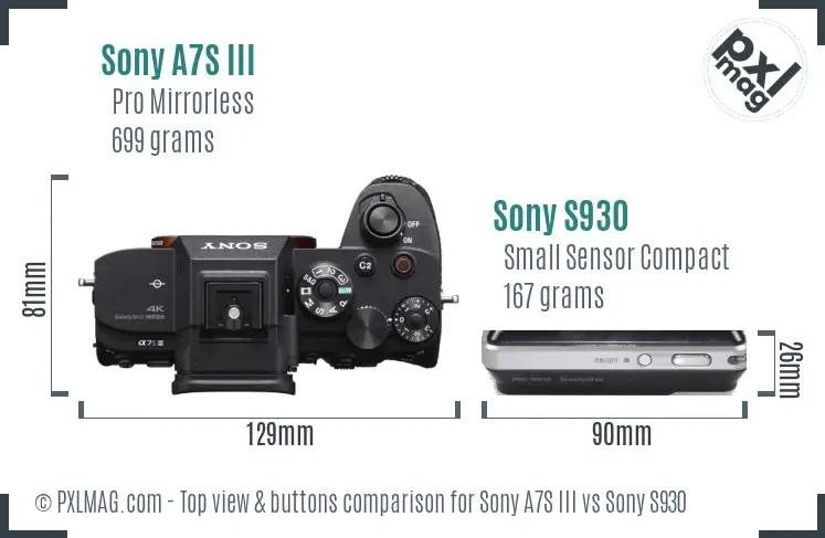 Sony A7S III vs Sony S930 top view buttons comparison