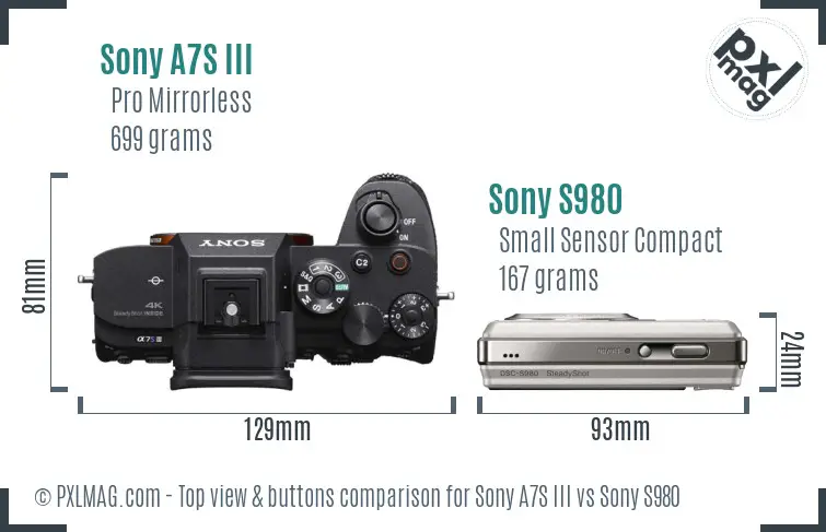 Sony A7S III vs Sony S980 top view buttons comparison
