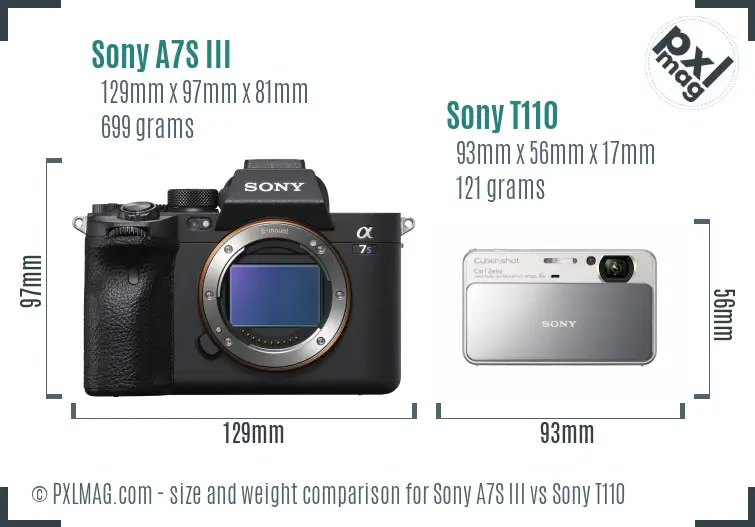 Sony A7S III vs Sony T110 size comparison