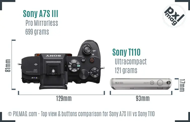 Sony A7S III vs Sony T110 top view buttons comparison