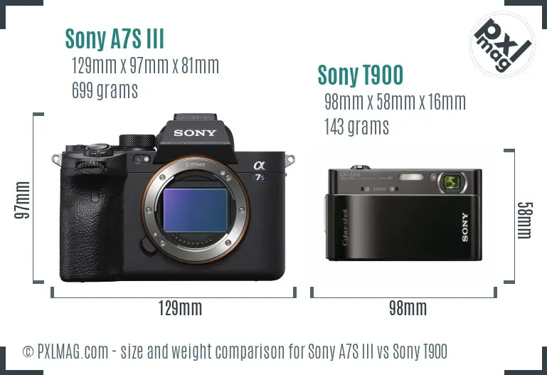 Sony A7S III vs Sony T900 size comparison