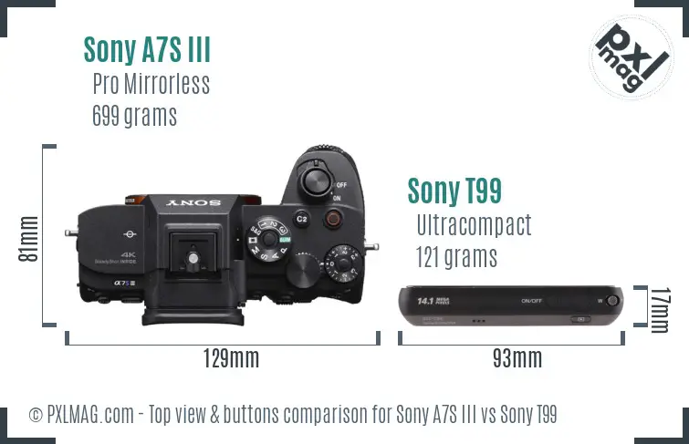 Sony A7S III vs Sony T99 top view buttons comparison