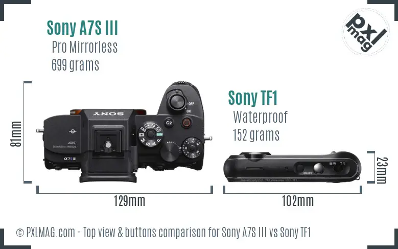 Sony A7S III vs Sony TF1 top view buttons comparison