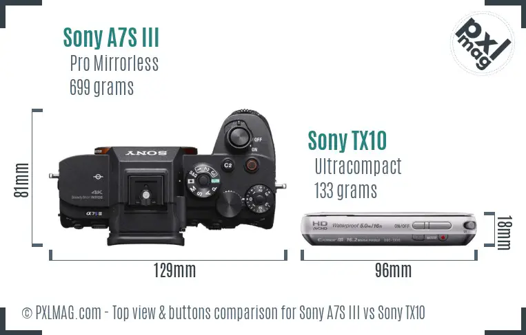 Sony A7S III vs Sony TX10 top view buttons comparison