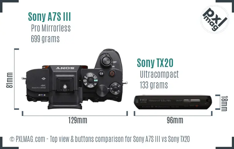 Sony A7S III vs Sony TX20 top view buttons comparison