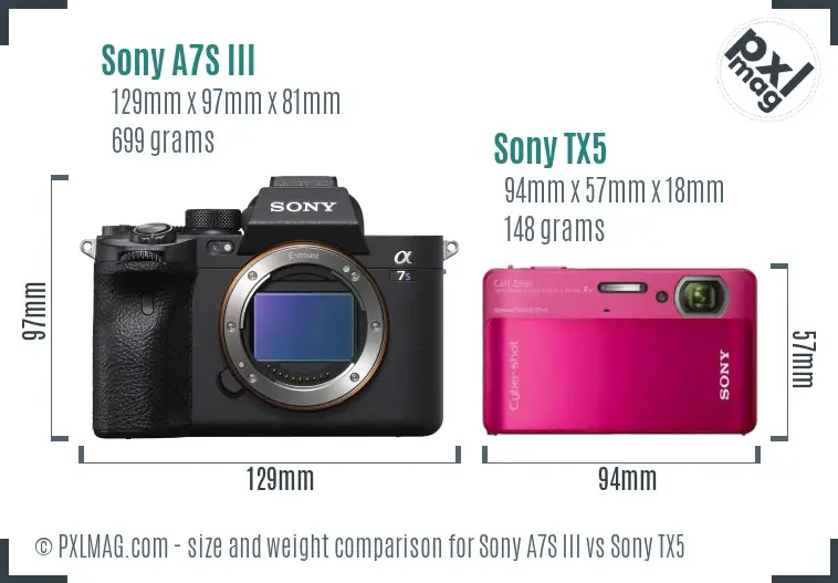 Sony A7S III vs Sony TX5 size comparison