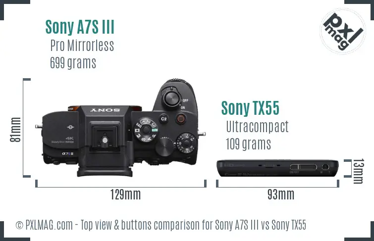 Sony A7S III vs Sony TX55 top view buttons comparison