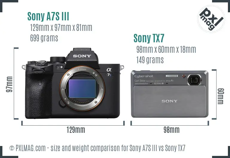 Sony A7S III vs Sony TX7 size comparison