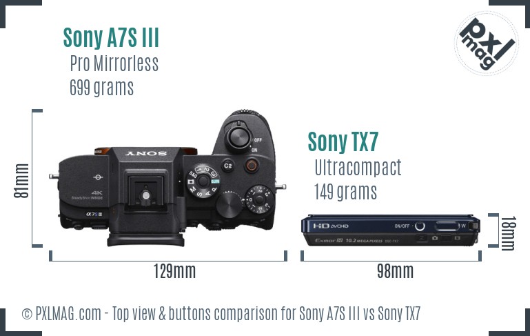 Sony A7S III vs Sony TX7 top view buttons comparison