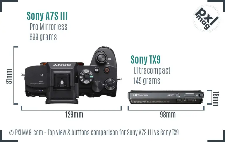 Sony A7S III vs Sony TX9 top view buttons comparison
