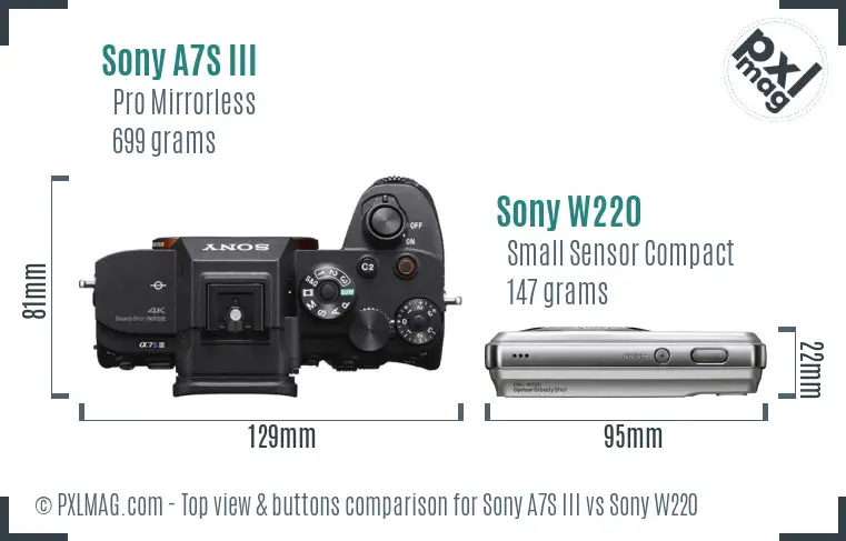 Sony A7S III vs Sony W220 top view buttons comparison