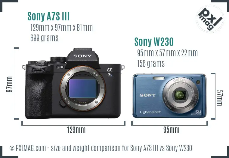 Sony A7S III vs Sony W230 size comparison