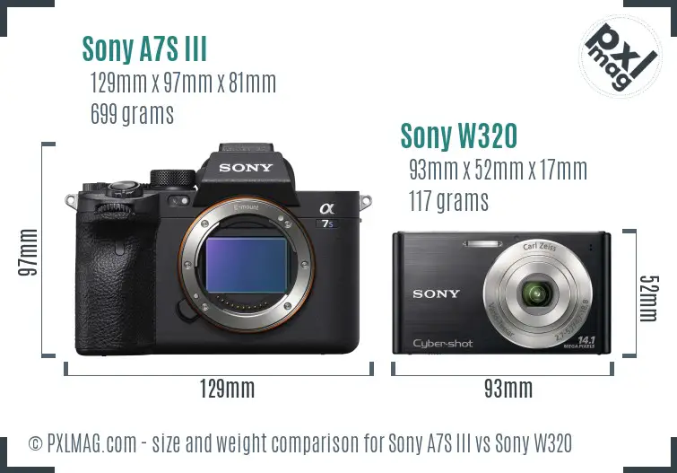 Sony A7S III vs Sony W320 size comparison