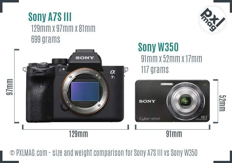 Sony A7S III vs Sony W350 size comparison