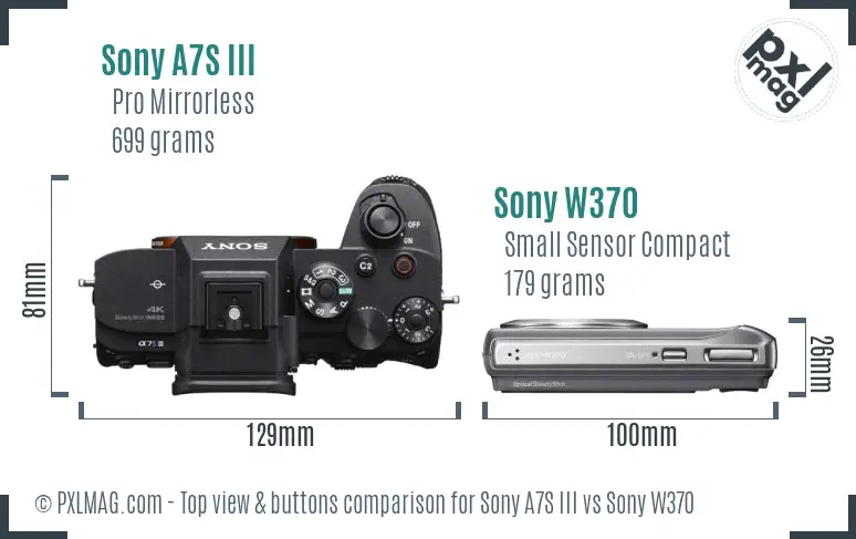 Sony A7S III vs Sony W370 top view buttons comparison