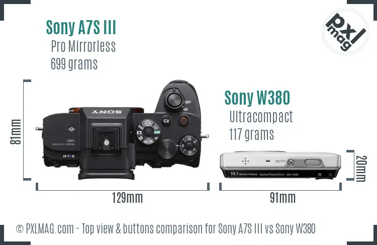 Sony A7S III vs Sony W380 top view buttons comparison