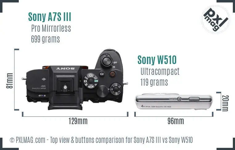 Sony A7S III vs Sony W510 top view buttons comparison