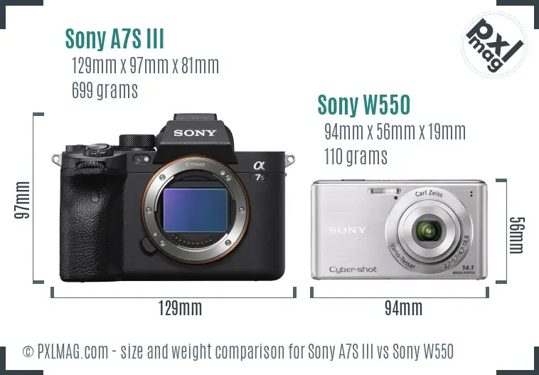 Sony A7S III vs Sony W550 size comparison