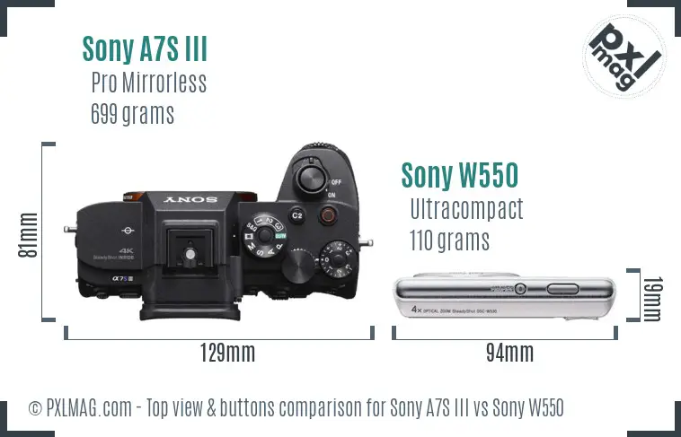 Sony A7S III vs Sony W550 top view buttons comparison