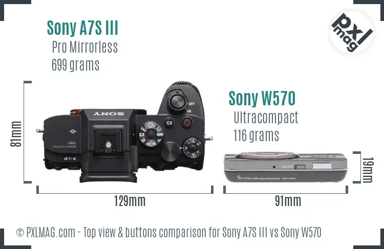 Sony A7S III vs Sony W570 top view buttons comparison