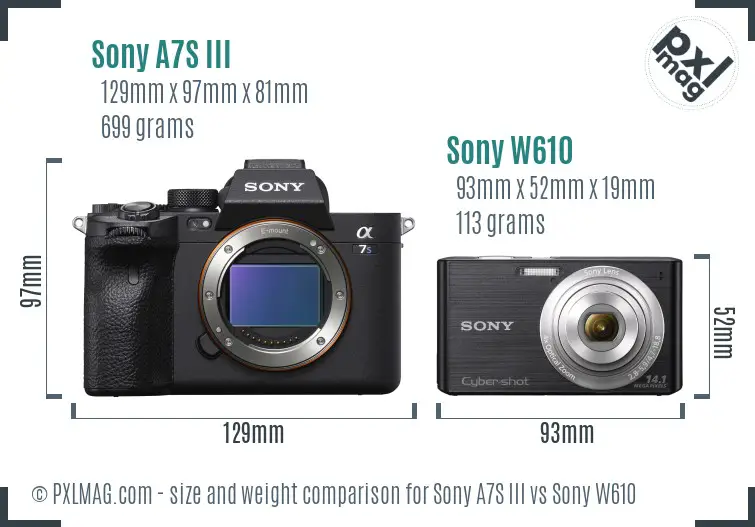 Sony A7S III vs Sony W610 size comparison