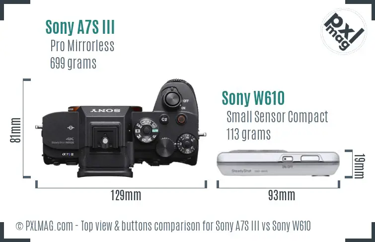 Sony A7S III vs Sony W610 top view buttons comparison