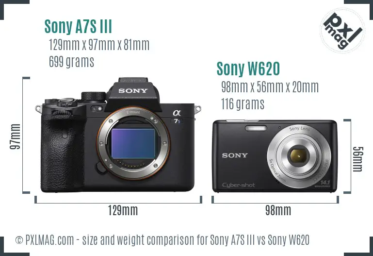 Sony A7S III vs Sony W620 size comparison