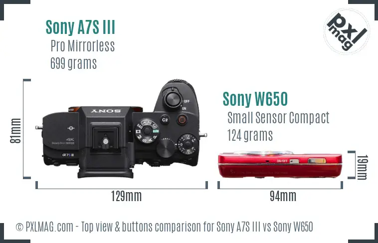 Sony A7S III vs Sony W650 top view buttons comparison Sony A7S III vs Sony W650 top view buttons comparison