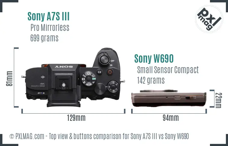 Sony A7S III vs Sony W690 top view buttons comparison