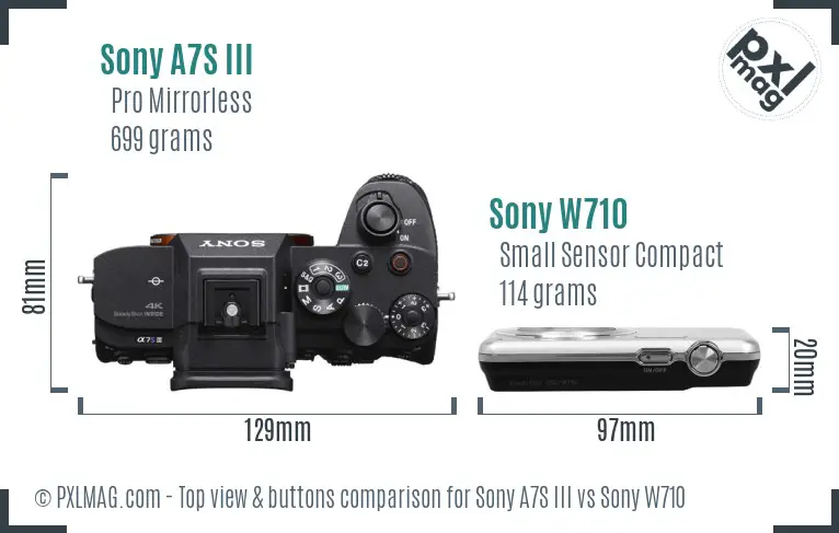 Sony A7S III vs Sony W710 top view buttons comparison