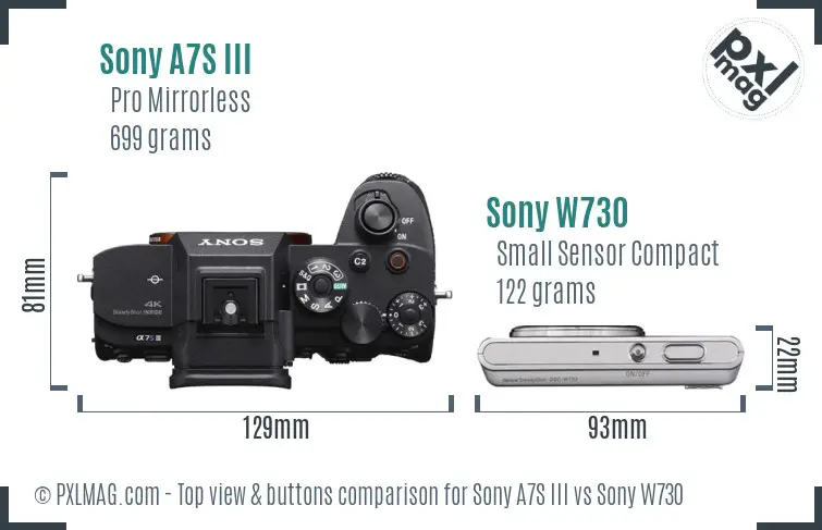 Sony A7S III vs Sony W730 top view buttons comparison