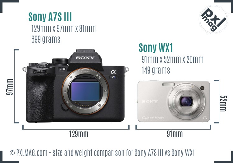 Sony A7S III vs Sony WX1 size comparison