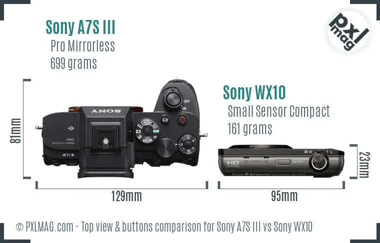 Sony A7S III vs Sony WX10 top view buttons comparison